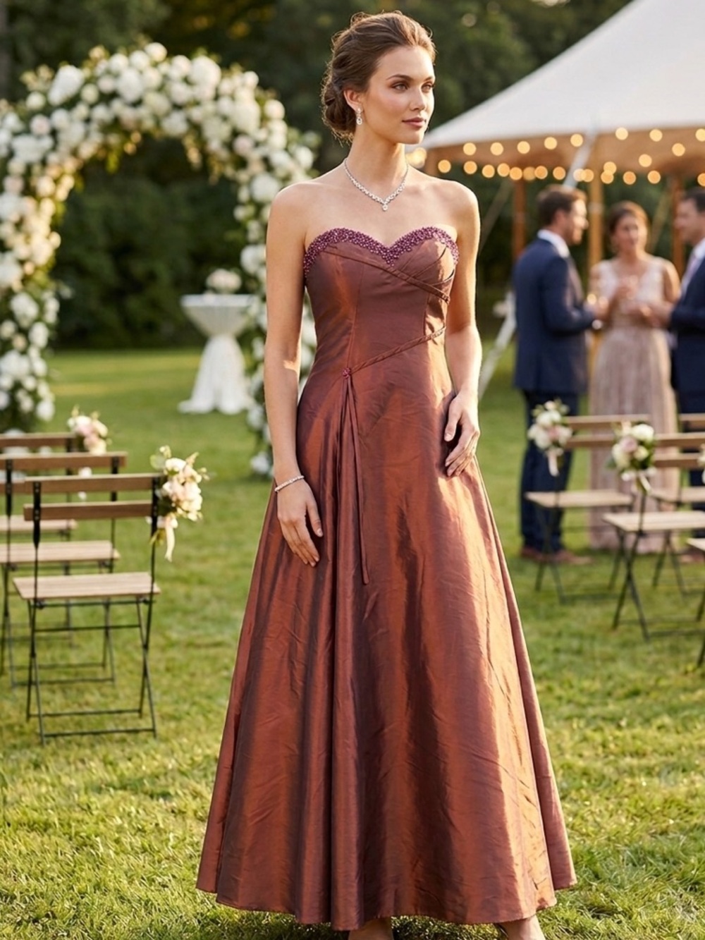Alfred Angelo Strapless Copper-Brown A-Line Evening Gown